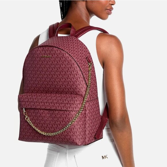 New Michael Kors Slater Large Signature Logo Backpack Cherry main image 4